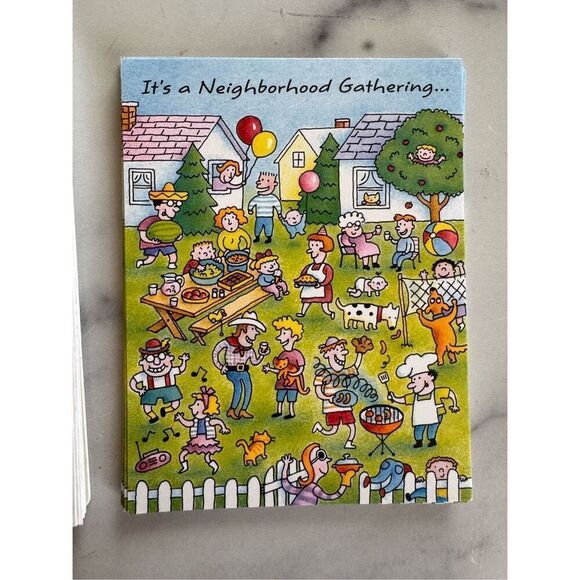 Hallmark vintage Neighborhood Gathering cards set of 8 suburban picnic 90s invit - Picture 1 of 5